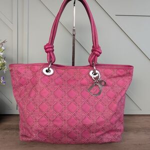 Christian Dior Cannage Printed Canvas Cherie Shopper Tote Bag.